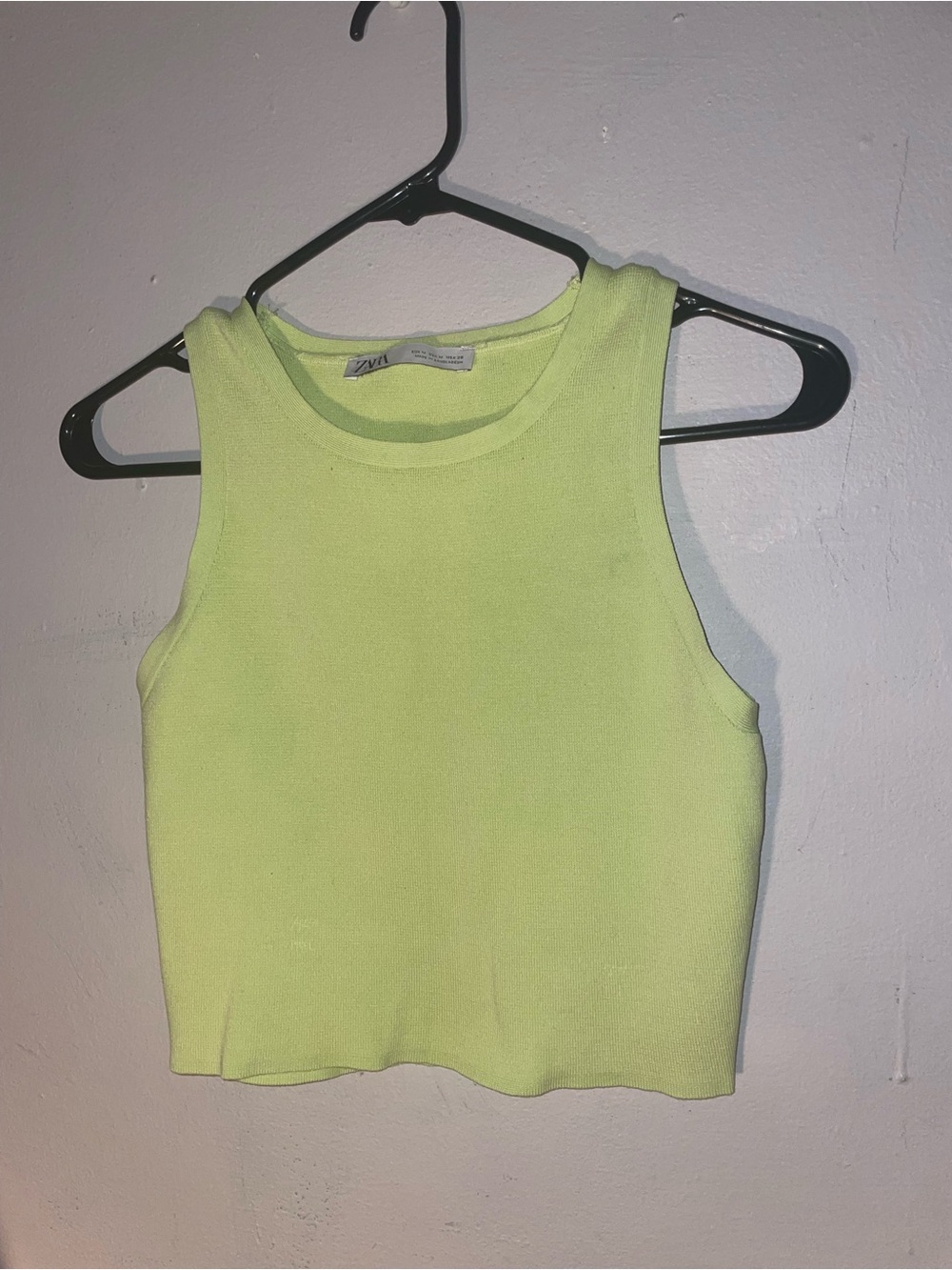 Zara Neon Lime Ribbed Crop Tank Top - Bright Green